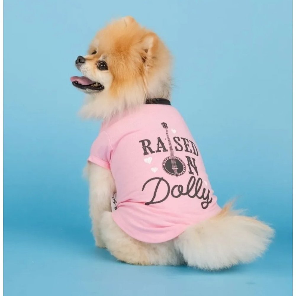 Doggy Parton - Doggy T-Shirt - Pink - Large - ¨ Raised On Dolly¨ - 20 - 40 lbs